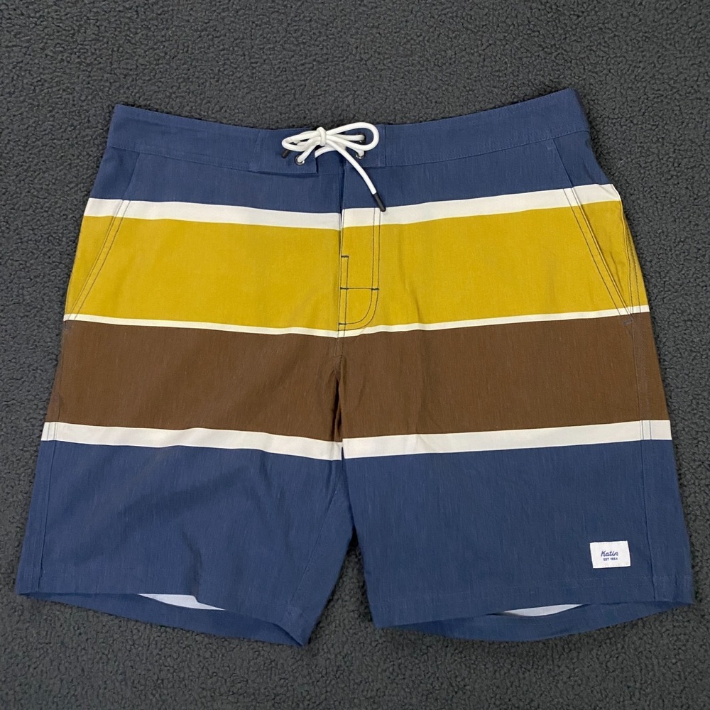 Katin Duke Hybrid Trunk Mens 32 Stripe No Liner Stretch Swim Shorts Surf‎ NWOT